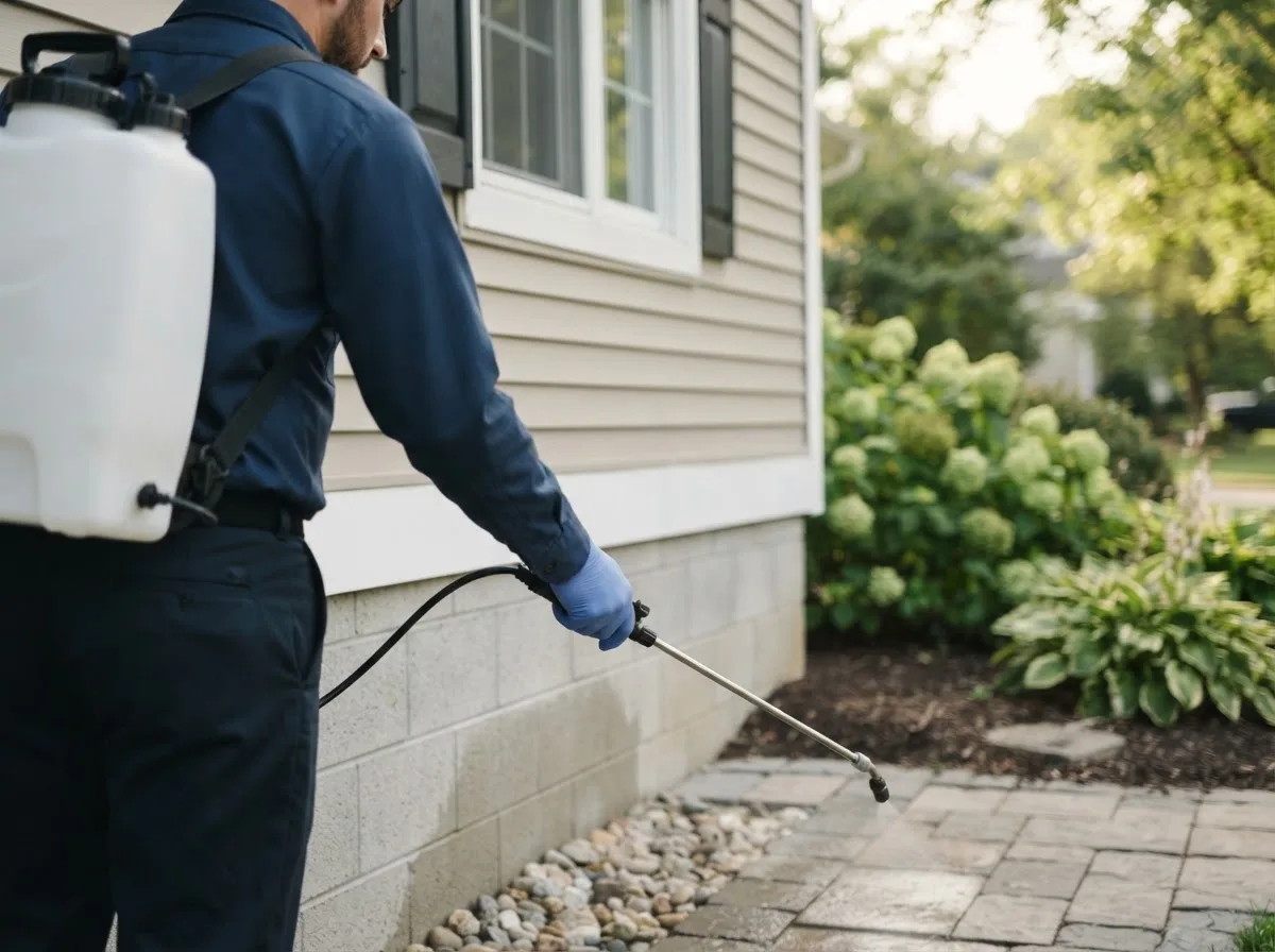 Pest control technician inspecting a home in Liberty, WV